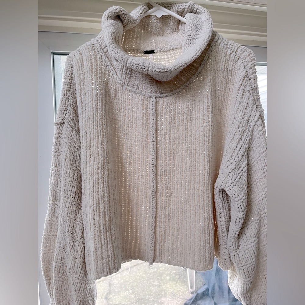 Free People Cream Pullover Soft Crop Cowl Neck Sweater XS